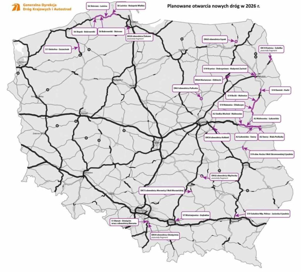 Mapa diaľnice Poľsko