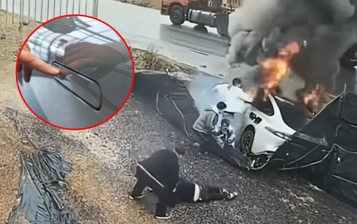 Čínsky elektromobil horel s ľuďmi vo vnútri: Zapustené kľučky im nedovolili uniknúť - VIDEO