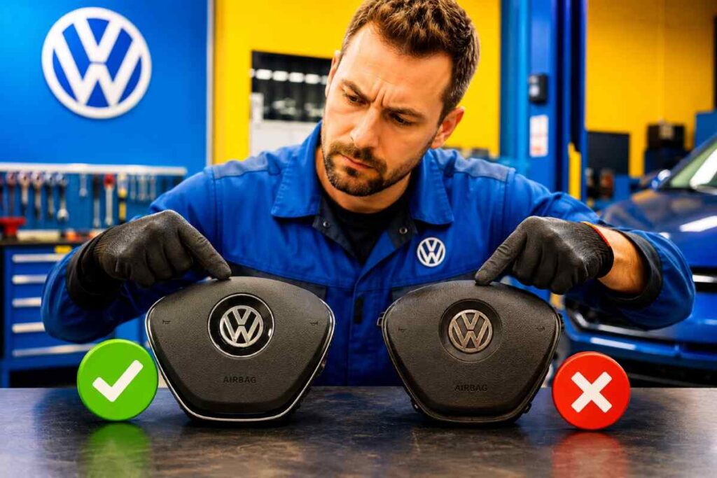 Mechanik porovnáva originálny a falošný airbag